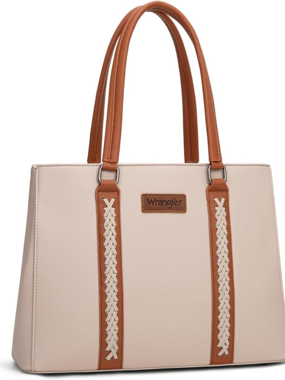 Stylish Double Compartment Tote Bag for Women, Whipstitch Handbag for 13.5